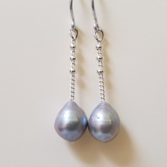 Pearl Jewelry - Freshwater Pearl Earrings Gray Handmade